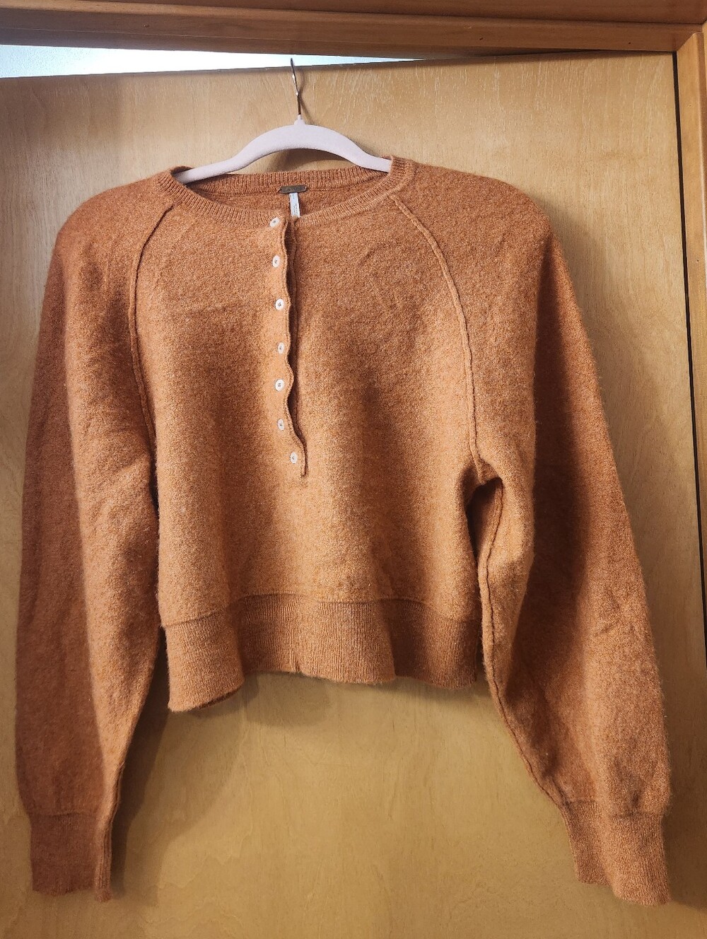 Free People Cashmere Rust Orange Women's Button Henley Sweater Size Medium